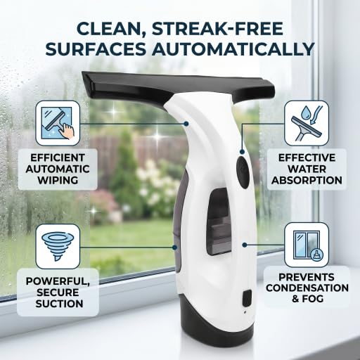 2200mAh Electric Window Cleaner Tool, Window Vacuum Squeegee Cordless, for Efficiently Spraying, Wiping and Vacuuming Windows, Mirrors, Shower Glass, Tiles (US Plug