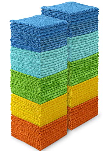 AIDEA Microfiber Cleaning Cloth 100PK, Soft Absorbent Rags, Microfiber Towels for Cars, Kitchen Towels, Dusting Cloth for Home, Window, Cleaning Supplies,12"×12"