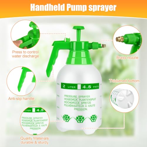 3 Pcs 1/2 Gallon Plastic Handheld Pump Sprayer – Garden Pressure Sprayer with Adjustable Nozzle for Plants, Cleaning, Household Tasks – Green - color: Green, size: 1/2 Gallon