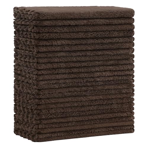 Kitinjoy 24 Pack Kitchen Cloths Dish Towels (7" x 9", Brown), Super Soft and Absorbent Dish Cloths, Nonstick Oil Fast Drying Coral Velvet Microfiber Cleaning - color: Brown, style: 7 x 9 inch- 24 Pack