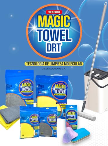 The Cleaning Magic Towel Mop and Bucket Set, 56-Inch Pole, Two Mop Head Refills, PVA Mop & Bucket Cleaning System - Hands Free Floor Mop and Bucket - Floor Mop for Laminate, Hardwood, Tiles