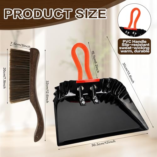 12 Inch Metal Dustpan and Brush Set,Steel Dust Pan Brush Set with PVC Handle and Wood Broom for Indoor/Outdoor, Ashes, Glass, Pet Food - Industrial & Commercial Use