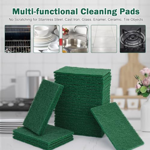 YoleShy 40 Pcs Scouring Pad, Dish Scrubber Scouring Pads,4 x 6 inch Green Reusable Household Scrub Pads for Dishes, Kitchen Scrubbers & Metal Grills - color: 40 Pcs