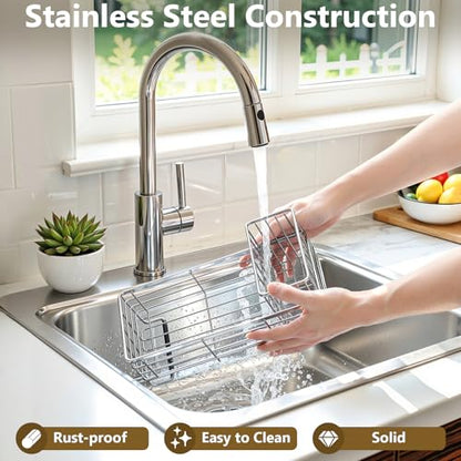 Shinowa Kitchen Dish Soap Dispenser Set, 14OZ Glass Bottle with Rustproof 304 Stainless Steel Sponge Holder and Instant Dry Tray, Hand and Dish Soap Dispenser Set for Kitchen Sink Organizer, Silver - color: Silver + Dark Grey + Transparent
