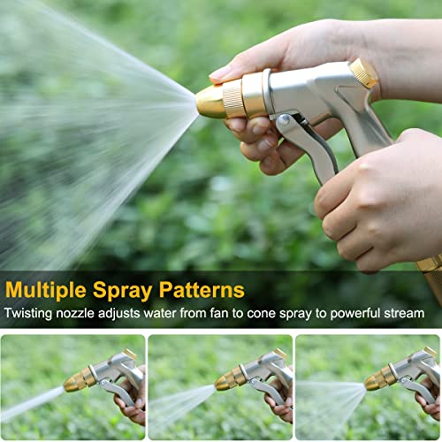 FANHAO Garden Hose Nozzle with Brass Tip, 100% Heavy Duty Metal Spray Nozzle High Pressure Water Nozzle with Adjustable Spray Patterns for Watering Plants, Washing Cars and Showering Pets - color: Silver