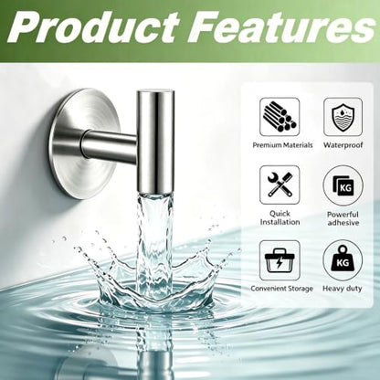 Heavy Duty Self-Adhesive Coat Hooks, Stainless Steel Towel Hooks for Bags, Towels, Robes, Hats, Aprons – No Drill Bathroom, Kitchen, Hotel Wall Hooks (Silver, 4 Pack) - color: Silvery, size: Adhesive "T" Shape- 4 Pack