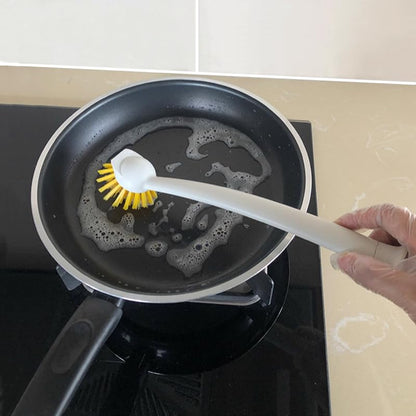 2 Pcs Scrub Brush with Handle 11'' Dish Scrubber Brush Kitchen Sink Brush Long Handle Dish Cleaning Brush for Kitchen Dishes Pot Sink Cleaning,Yellow - color: Yellow