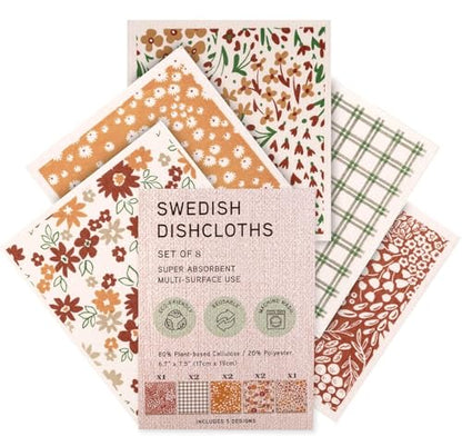Swedish Dishcloths, 8-Pack Plant-Based Cellulose, 6.7x7.5 Inch, Super Absorbent, Rust, Green, Burgundy, Machine Washable - color: 8 Pk Rust, Green, Burgundy