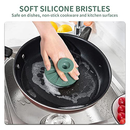 Silicone Sponge, BEAUTAIL Non-Scratch Scrub Sponges, for Washing Dishes and Cleaning Kitchen, Long Lasting and Reusable Dishwashing Scrubber, Suction Up Hang Designed, 2 Pack, Black+Olive Green - color: 2pcs Black+olive Green