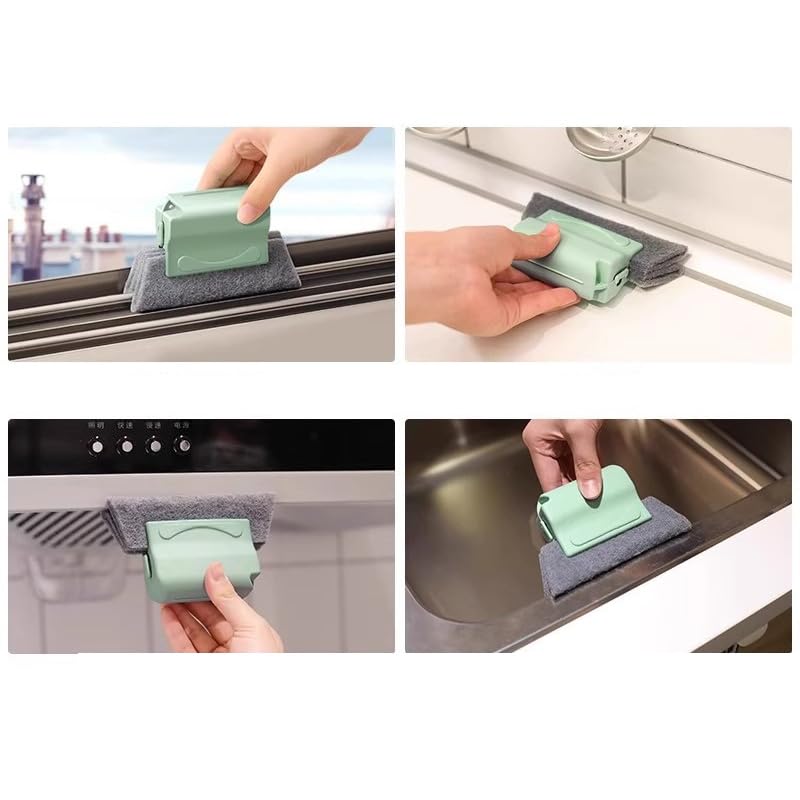 1 PCS Window Track Cleaning Brush, Handheld Window Groove Cleaner Tool for Sliding Door Gaps Tile Lines Shutter Car Vents, Green - color: Green