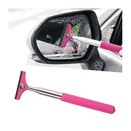 8sanlione Car Rearview Mirror Wiper, American Flag Telescopic Auto Mirror Squeegee Cleaner, Glass Mist Cleaning Tool with Retractable 98cm Handle, Portable Car Windows Water Removal (Pink/Black Flag) - color: Pink/Black Flag