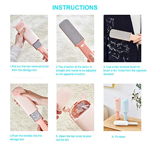 Pet Hair Remover Brush Removal - Portable Dog or Cat Fur Cleaner Tool for Furniture, Carpet, Clothing, Car Seat Self-Cleaning Base Efficient Double-Sided Perfec (Pink) - color: Pink