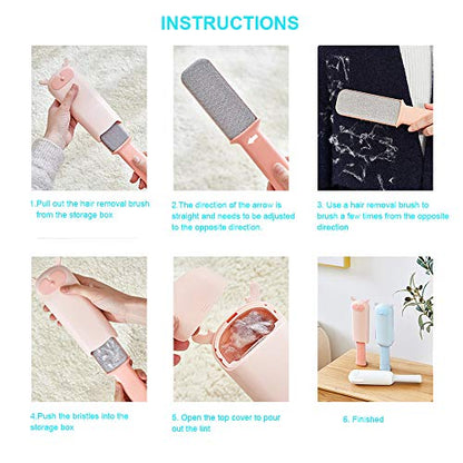 Pet Hair Remover Brush Removal - Portable Dog or Cat Fur Cleaner Tool for Furniture, Carpet, Clothing, Car Seat Self-Cleaning Base Efficient Double-Sided Perfec (Pink) - color: Pink