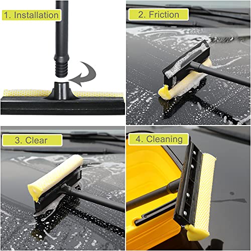 Window Squeegee Cleaning Tool 2 in 1 Window Cleaning Car Squeegee Windshield Cleaning Sponge and Rubber Squeegee,Yellow - color: Yellow
