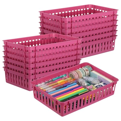 Wenqik Set of 12 Small Plastic Baskets for Organizing 10.24 x 6.5 x 2.36 Inch Pharmacy Baskets Rectangular Trays Plastic Organizer for Office Pharmacy Dorm Kitchens, Closets Shelves(Purple) - color: Purple