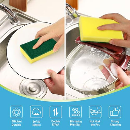 AIDEA Sponges Kitchen, 50 Pack Heavy Duty Dish Sponge, Cleaning Dish Scrubber Sponge for Home and Kitchen, Stink-Free Cleaning Supplies for Pots, Pans - style: Yellow-Rectangle Shape