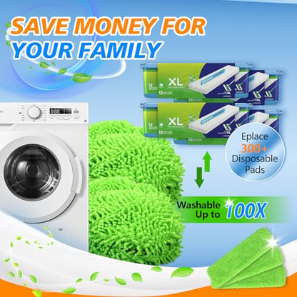 Reusable Microfiber Pads for Swiffer XL Mop - 2 Pack XL Dry Sweeping Cloths & Wet Pads Refills - X-Large Heavy Duty Mopping Cloths for Floor Mopping and Sweeping (Mop is Not Included) - color: 2 Pack (Green)