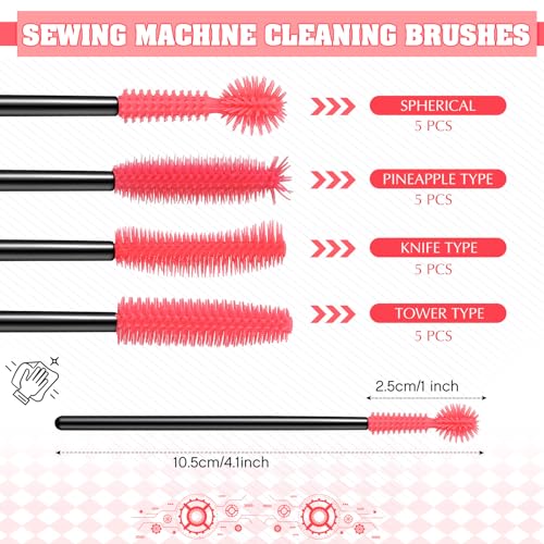 20 Pcs Nook and Cranny Sewing Machine Cleaning Brushes for Quilting Supplies Reusable Silicone Dense Bristles Cleaning Brushes for Sewing Machine Internal and Spool Area(Black, Bright Pink) - color: Black, Bright Pink