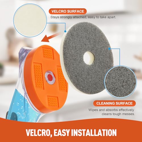 CLEANHOME Dish Wand with Soap Dispenser Scrubber Brush | With 6 Replaceable Magic Tape Sponge Pads for Cleaning Dishes, Kitchen Sink, Pots, Pans, Toilet & Bathtub