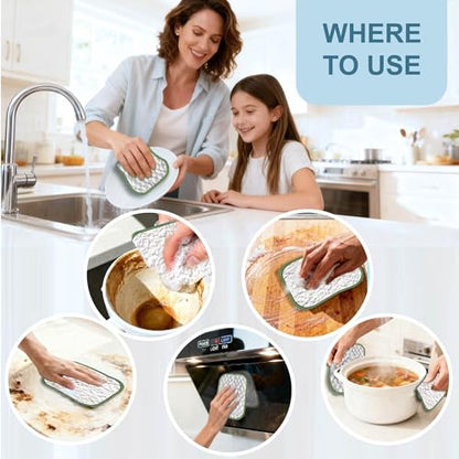 6PCS Double-Sided Non-Scratch Cleaning Cloths - Reusable Scrub Pads & Dish Cloths, Fast-Dry & Odor-Resistant for Non-Stick Pans, Glass, Stovetops & Sinks