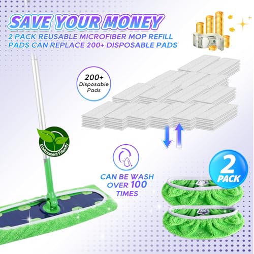 KEEPOW Reusable Mop Refill Pads Replacement Compatible with Swiffer Heavy Duty Wet Mopping Cloths, XL Wet Pads, Dry Sweeping Cloths for Hardwood Floor Cleaning, 2 Pack - color: Green, 2 Pack