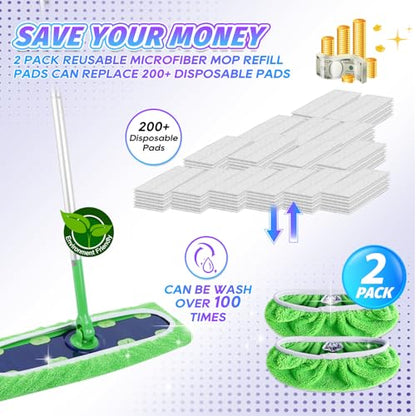 KEEPOW Reusable Mop Refill Pads Replacement Compatible with Swiffer Heavy Duty Wet Mopping Cloths, XL Wet Pads, Dry Sweeping Cloths for Hardwood Floor Cleaning, 2 Pack - color: Green, 2 Pack