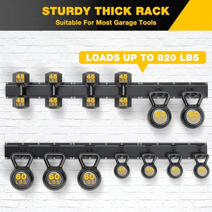 Garage Tool Organizer Wall Mount with 96 inches Rails and 13 Adjustable Heavy-Duty Hooks, Garden Tool Organizer, 19 Pack Carries 820 lbs, Heavy Duty Garage Storage Rack For Yard, Shed, Easy to install - size: 96 inch with 6 Panels & 13 Hooks