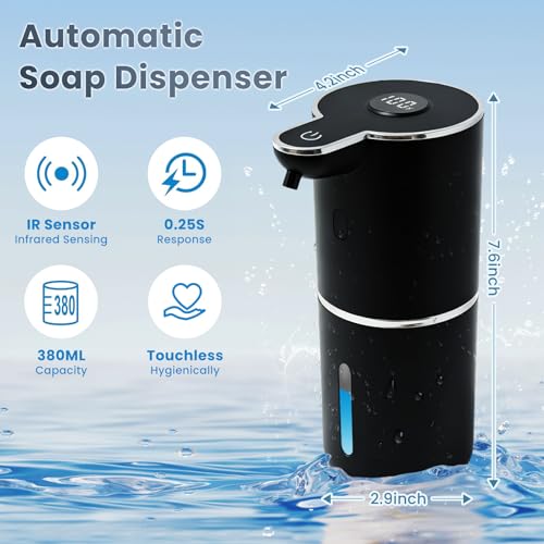 Automatic Soap Dispenser, Touchless Liquid Soap Dispensers, USB Rechargeable, 6-Level Adjustable Volume Control, 12.8oz/380ml, Wall Mount for Kitchen, Bathroom, Free Liquid Dispenser Stickers (Black) - color: Black