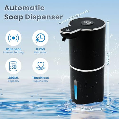 Automatic Soap Dispenser, Touchless Liquid Soap Dispensers, USB Rechargeable, 6-Level Adjustable Volume Control, 12.8oz/380ml, Wall Mount for Kitchen, Bathroom, Free Liquid Dispenser Stickers (Black) - color: Black
