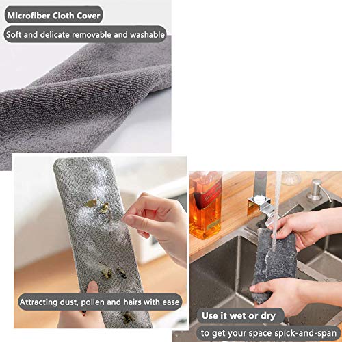 Dust Brush Under Appliance Microfiber Duster with Extension Pole (40 to 55 inches) Bendable, Washable, Extendable Gap Dusters for Sofa Bed Furniture Bottom - Wet or Dry Gray