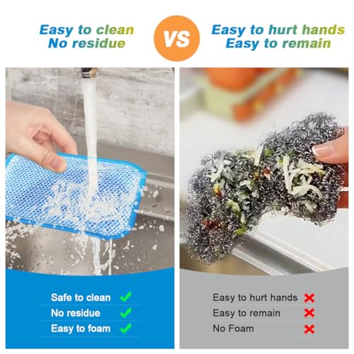 HOMEXCEL 12 Pack Scrub & Wipe Cloths, Scrub Sponges with Non-Scratch Wire Dishwashing Rag for Kitchen, All-Purpose Cloth for Dishes, Pots, Pans, Non-Stick Cookware, Countertops (Blue) - color: Blue