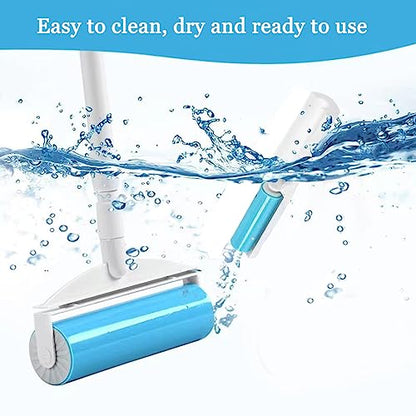 8" Large Reusable Lint Roller, Giant Washable Pet Hair Remover with Extendable Handle, Long Sticky Lint Brush for Furniture, Carpet, Sofa and Clothes, 1 Large, 1 Refill and 2 Mini Size
