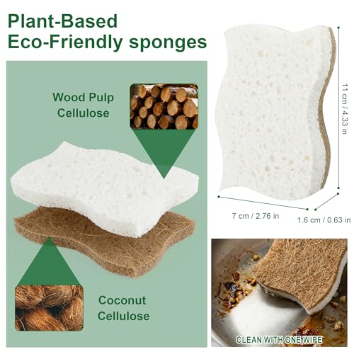 LILAC Natural Cellulose Sponges for Dishes - Ergonomic Non-Scratch Kitchen Scrub Sponges - 100% Biodegradable & Eco-Friendly Cleaning Sponges for Non-Stick Cookware, Bathroom & Household (6 Pack) - size: 6 Pack
