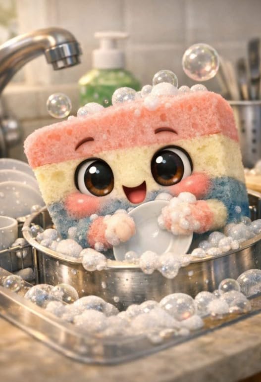 Non Scratch Scrub Sponges, 4 Pack Individually Wrapped Sponges Multi Purpose Cleaning Sponge for Kitchen Dish Washing, Non Abrasive Heavy Duty Scrubber for Dishes Pots Pans.
