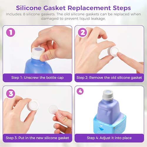 2 Pcs Refillable Replacement Bottles for Swiffer® Wet Jet™ Mop, 500ml /17 oz, Empty, Leak-Proof HDPE Cleaner Solution Refill Bottles with 16 Silicone Gaskets & 1 Foldable Funnel - color: Purple-2p