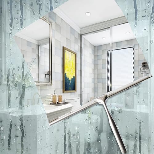 Shower Squeegees Stainless Steel with Self Adhesive Hook Window Squeegees for Shower Doors Bathroom Mirror Wiper, Window Glass Cleaning - size: 14 Inches