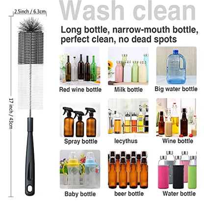 5Pcs Bottle Cleaning Brushes Multipurpose Brush - Bottle Cleaner for Washing Narrow Wine/Beer Bottles, Thermos, S’Well, Sports Water Bottles, Plus Kettle Spout/Lid Brush, Straw Brush (Black)