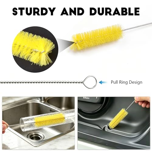 2PCS Flexible Long Drain Brush, 78 Inch Nylon Stainless Steel Tube Cleaning Brush, Slim Long Hose Pipe Cleaning Tool for Auto Sunroof Drain Hole, Car Fridge, Kitchen Sink (Single End-Yellow) - color: Single End-yellow