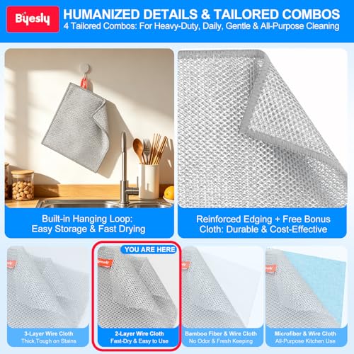 Non-Scratch Silver Mesh Dish Cloths, 12+1 Pack 2-Layer Metallic Fiber Cleaning Cloths for Kitchen, Diamond Weave Scrubber Pads for Dishes, Sinks & Cookware (7.87x7.87 Inches) - style: 2-Layer Silver Mesh