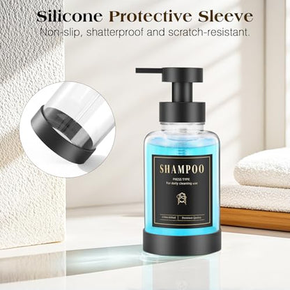 Luxspire Foaming Soap Dispenser, Glass Foam Pump Soap Dispenser, Non-Slip Hand Soap Bottle with 5 Waterproof Labels, 15 Oz Refillable Liquid Soap Bottle for Bathroom & Kitchen, Clear, 2 Pack - color: Clear