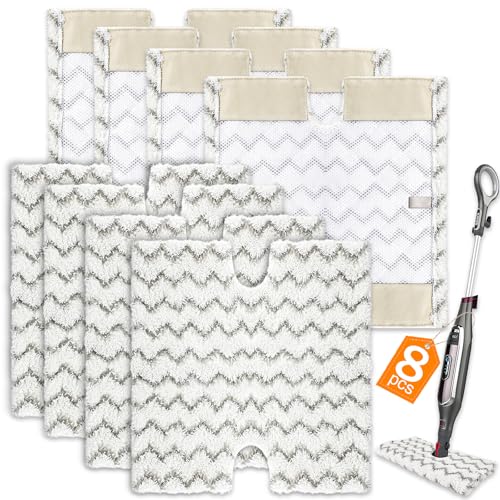 8 Pack Steam Mop Replacement Pads Compatible with Shark Genius Steam Mop S5003D S5002Q S5004 S6001W S6001WM S6002 & Lift-Away Pro Steam Mop S3973 S3973D S3973WM, Washable Microfiber Mop Pads Reusable - color: 8 Pack Stripe