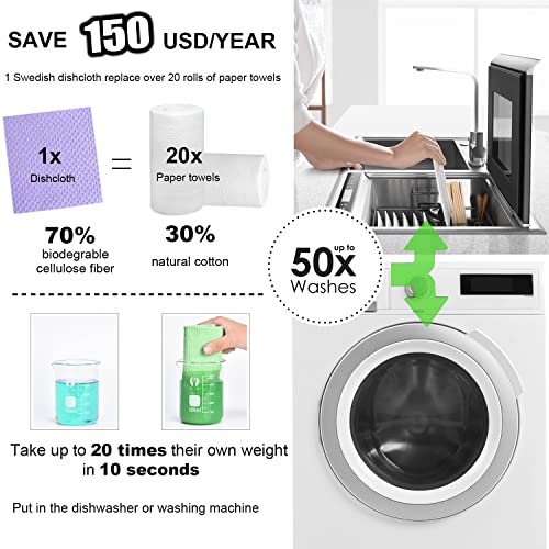 10 Packs Swedish Dishcloths for Kitchen, Reusable Paper Towels Compostable Swedish Dish Clothes for Kitchen and Household Use - color: Multicolor
