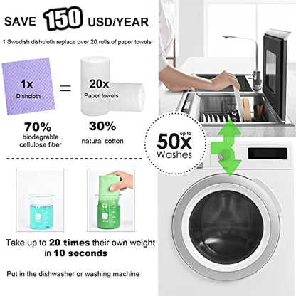 10 Packs Swedish Dishcloths for Kitchen, Reusable Paper Towels Compostable Swedish Dish Clothes for Kitchen and Household Use - color: Multicolor