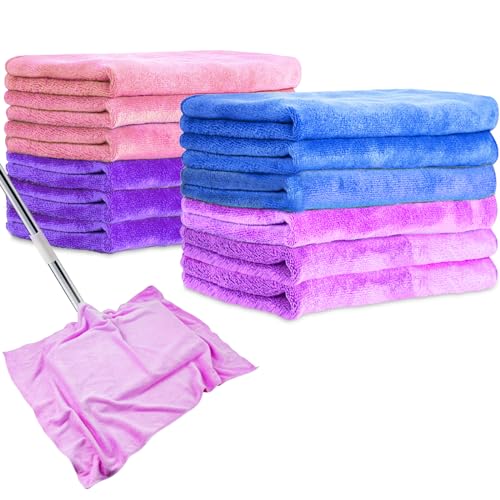 12 Pcs Extra Large Microfiber Cleaning Cloth, 20" x 30" Washable Reusable Large Floor Cloth Rags, Microfiber Towels for Mop Cleaning Office Bathrooms Housekeeping (Purple, Blue, Pink) - color: Mixed Style