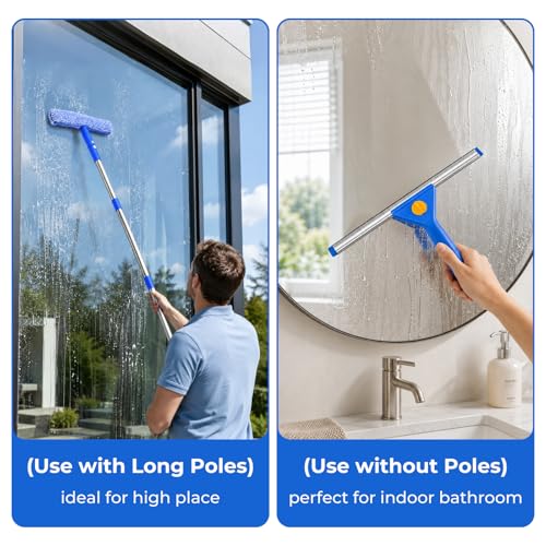 UFORU Professional Window Cleaning Kit with Bucket, 3 Gallon Set with 14" Window Squeegee, 15" Microfiber Scrubber and 76" Long Handle for High Window, Home, Outdoor, Commercial and Car Glass Cleaning