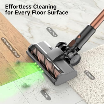 Cordless Stick Vacuum Cleaner - 40KPA Powerful Suction Vacuum with 45 Min Runtime, Detachable Battery, Anti-Tangle & 1.5L Dust Cup, 8 in 1 Vacuum Cleaner for Pet Hair, Carpet, HardFloor, Gold
