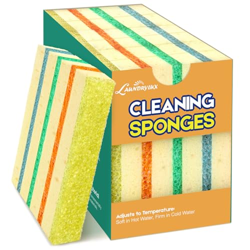 LAUNDRYLUX 4 Pack Scrub Sponge - Temperature-Responsive - 50% More Power & Rinses Cleaner Cleaning Sponges, Multipurpose Dish Sponges for Kitchens, Bathrooms, and Outdoor Use - Patent Pending - style: Multi-Layer
