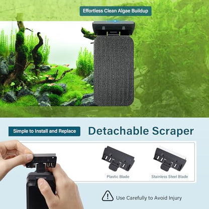 hygger Aquarium Magnetic Glass Clean Tool, Algae Scraper for 0.2 Inch Thick Fish Tank Floating Scrubber Brush with Two Detachable Blades - size: S