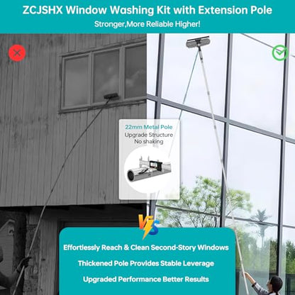2-in-1 squeegee for window cleaning: 20+ Ft Long Reach cleaner tool with extension pole in home office commercial building Skylight Floor Ceiling Wall Dusting for Homeowner Car Enthusiast DIY Cleaners - color: Gray