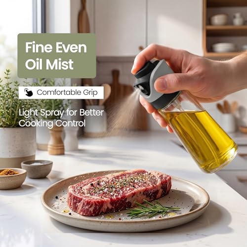 DWËLLZA KITCHEN Olive Oil Dispenser for Kitchen 2-in-1 Pour and Spray | 11.5 oz / 340 ml | Glass Olive Oil Sprayer for Cooking, Airfryer, Salad & BBQ | Set of 2 Bottles, Black - color: Black